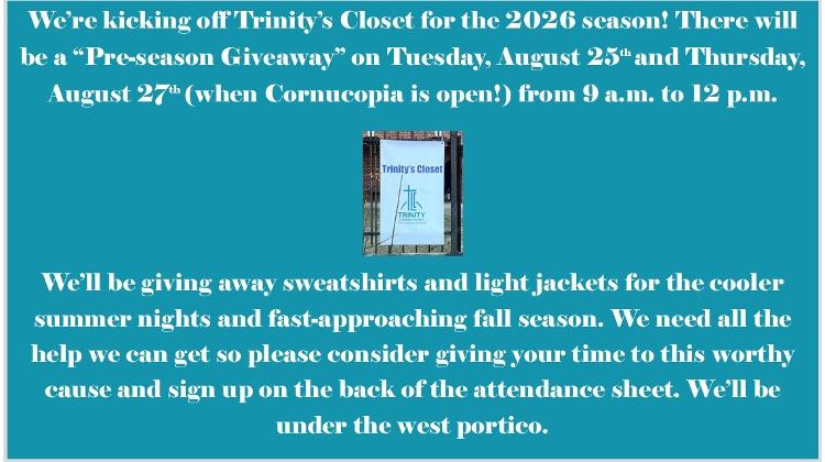 Trinity's Closet to Begin!