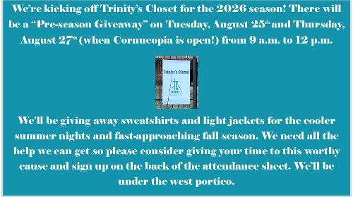 Trinity's Closet to Begin!